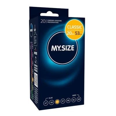 Abbildung von MY.SIZE Classic Kondome 53 mm Breite I 20 Stück Packung Premium extra dünn gefühlsecht hauchzart dünne 0,07 Wandstärke vegan für Männer Condoms for men