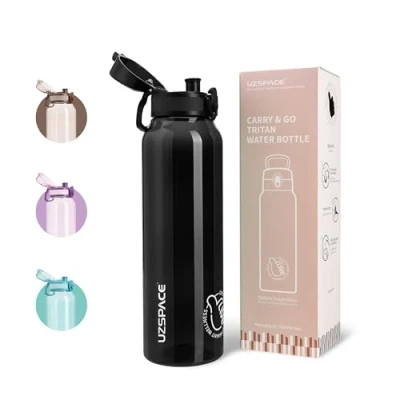 Abbildung von UZSPACE Trinkflasche 1 Liter Sport Wasserflasche, Outdoor Sportflasche für fahrrad gym fitness wandern, auslaufsicher Flasche, spülmaschinenfest, Ein klick Öffnung, kohlensäure geeignet, schwarz