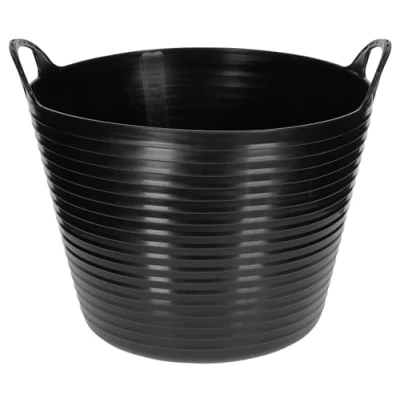 Abbildung von Kerbl Trog FlexBag schwarz (flexibler Futtertrog, Müslischüssel, Fassungsvermögen 28 Liter, Futtereimer mit zwei Griffen) 3228266