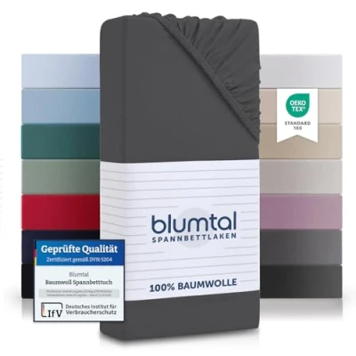Abbildung von Blumtal® Basics Spannbettlaken Topper 140x200cm Jersey Bettlaken aus 100% Baumwolle Oeko TEX zertifiziertes Spannbetttuch Anthrazit