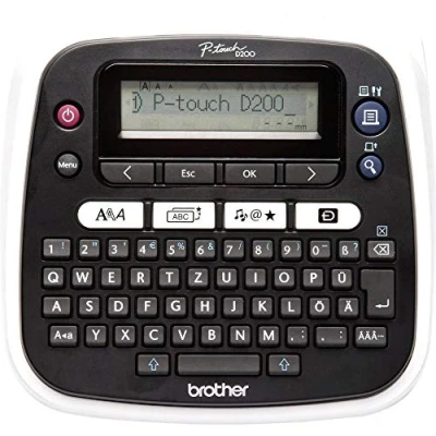 Abbildung von Brother PT D200BW Beschriftungsgerät (für 3,5 bis 12 mm breite TZe Schriftbänder, zu 20 mm/Sek. Druckgeschwindigkeit), PTD200BWZG1, schwarz