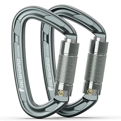 Abbildung von FresKaro Karabiner Klettern, karabinerhaken groß, HMS schraubkarabiner, Schnellverschluss und Schwerlast, UIAA Zertifiziert Carabiner Für Bergsteigen, Abseilen, Hundeleinen, Stark, 2Stück, Grau
