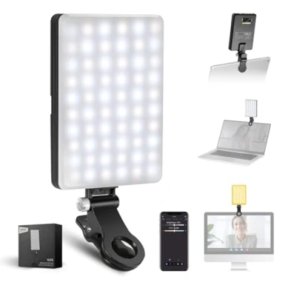 Abbildung von NEEWER BASICS VL67B Phone Selfie Light für iPhone mit APP Steuerung, Bi Color 2000mAh Clip On Fill Vlogging Aufnahme Live Streaming, Computer/Laptop/Webcam/Monitor Videokonferenz Beleuchtung