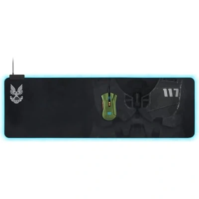 Abbildung von Razer Goliathus Gaming Mauspad, erweitertes Chroma, anpassbare RGB Beleuchtung, weiches Stoffmaterial, ausgewogene Kontrolle und Geschwindigkeit, rutschfeste Gummiunterseite, Halo Infinte Edition