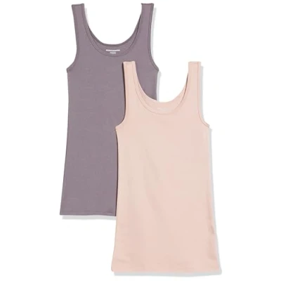 Abbildung von Amazon Essentials Damen Tanktop, Schmale Passform, 2er Pack, Mauve/Zartrosa, XXL