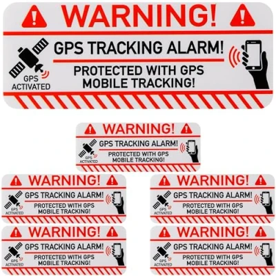 Abbildung von Aufkleber Set &quot;GPS TRACKING ALARM!&quot;, 6 Stück, 7,5 x 3 cm, selbstklebende Folie, außenklebend, Warnhinweis Sticker Innen und Außenbereich, Diebstahl Schutz Klebesticker, Hinweissticker alarmgesichert