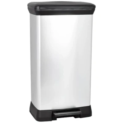 Abbildung von CURVER Deco Bin Mülleimer 50l mit Deckel und Pedal, schwarz/silber, Metallic, 39 x29 x 72 cm, Kunststoff, Abfalleimer Küche