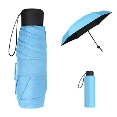 Abbildung von Vicloon Mini Regenschirm, Pocket Taschenschirm mit 6 Edelstahl Rippen, Sonnenschutz Freien UV Faltender Klein, Leicht, für Erwachsene und Kinder Blau