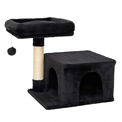 Abbildung von lionto Kratzbaum für Katzen mit gemütliche Liegefläche &amp; Höhle, Höhe 50 cm, Katzenbaum Plüschball inkl. Glöckchen, Sisalseil weichem Plüsch, kleine große geeignet, schwarz