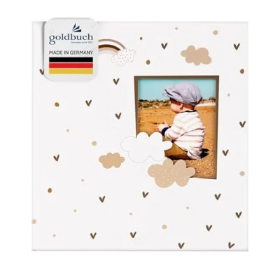 Abbildung von goldbuch Babyalbum Little Dream mit Ausstanzung für eigenes Bild, Leinenstruktur Fotoalbum, 58 weiße Blankoseiten, Pergamin &amp; 4 illustrierte Seiten, Album zum Einkleben, Papier, ca. 30 x 31 cm