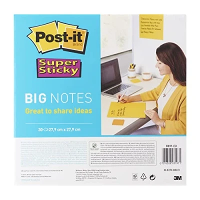 Abbildung von Post it Super Sticky Big Notes, Packung mit 1 Block 30 Blättern, 279 mm x mm, Gelb, Extra stark klebende Notizzettel zum Notieren, für To Do Listen und Erinnerungen