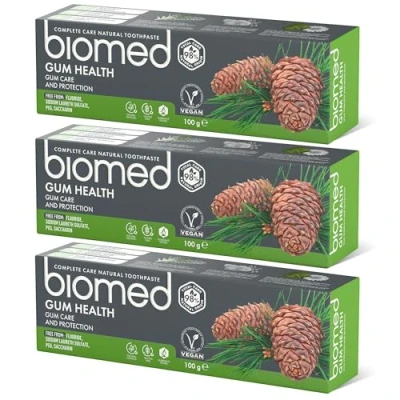 Abbildung von BIOMED Zahnpasta für die Zahnfleischgesundheit, 3 x 100 g, beruhigende Pflege, frei von Fluorid, SLS, PEG, Saccharin, stärkt und stellt den Zahnschmelz wieder her, Rosmarin Zedernölgeschmack