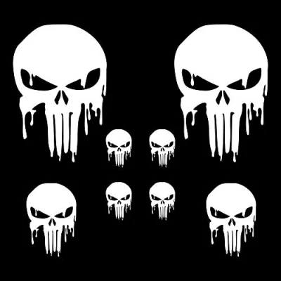 Abbildung von AUTODOMY Schädel Skull Geschmolzen Aufkleber Paket 8 Stück Punisher für Auto oder Motorrad (Weiß)