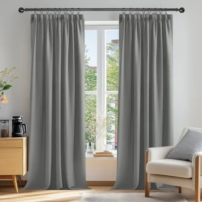 Abbildung von Deconovo Verdunkelungsvorhang Kräuselband Gardinen Schlafzimmer Thermogardine Kälteschutz Kräuselband, 229x168cm(HöhexBreite), Hellgrau, 2er Set