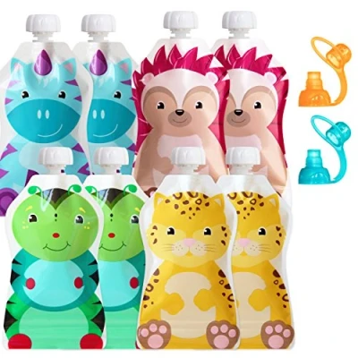 Abbildung von ChooMee Wiederverwendbare Baby Lebensmittel Quetschbeutel + 2 Sipn Ventil Tops 8 Ct, 5 Oz