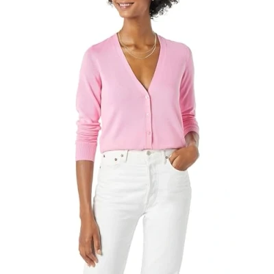 Abbildung von Amazon Essentials Damen Leichter Cardigan mit V Ausschnitt (in Übergröße erhältlich), Rosa, XXL