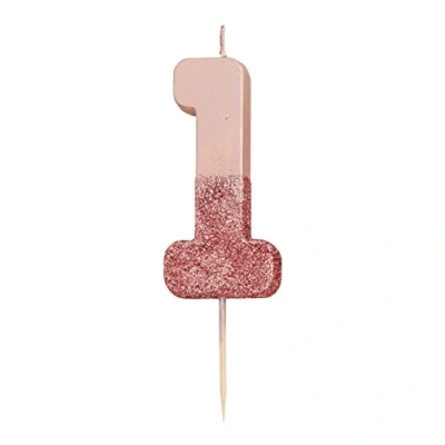Abbildung von Talking Tables Roségold Glitter Nummer 1 Kerze Kuchendeckel Dekoration in Premiumqualität Hübsch, prickelnd für Kinder, Erwachsene, Jugendliche, 1. Geburtstagsfeier, 18, 21, Jubiläum, Meilenstein