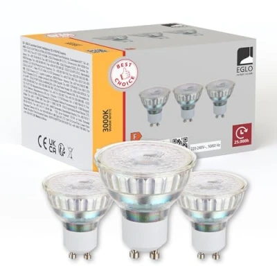 Abbildung von EGLO GU10 Lampe 3er Set, 3 LED Reflektor Spots, Reflektorlampen je 4,5 Watt (entspricht 30 Watt), Leuchtmittel warmweiß, 3000 K, Glühbirne Ø 5 cm
