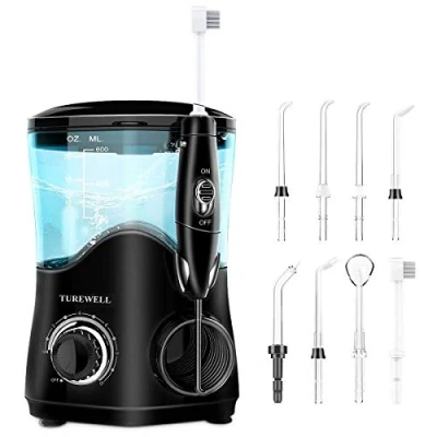 Abbildung von TUREWELL Elektrische Munddusche, Profi Munddusche mit 10 einstellbaren Wasserdruckwerten, 600ml Fassungsvermögen und 8 multifunktionalen Düsenspitzen (Schwarz)