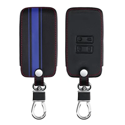 Abbildung von kwmobile Autoschlüssel Hülle kompatibel mit Renault 4 Tasten Smartkey (nur Keyless Go) Kunstleder Schutzhülle Schlüsselhülle Rallystreifen Sidelines Blau Schwarz