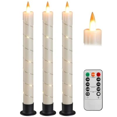 Abbildung von Da by Stick LED Kerze mit Timer Funktion, Funkelnde Flamme Fernbedienung, Märchen 3 Stück (2 x 25CM) Für Weihnachtsdekoration, Raumdekoration, Hochzeit (Elfenbein)