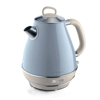 Abbildung von Ariete Vintage Wasserkocher 2869, Retro Elektrischer mit Sichtbarem Wasserstand, Kabellosem 360 Sockel, Abschaltautomatik, Teesieb, Fassungsvermögen 1,7 l, Edelstahl, 2000 W, Blau