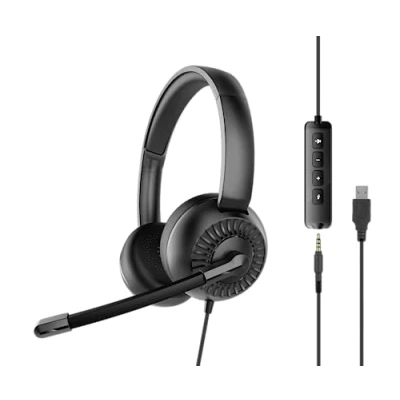 Abbildung von Speedlink METIS USB Stereo Headset leichtes kabelgebunden mit Mikrofon und Kabelfernbedienung, A 3,5 mm Klinkenanschluss, Büro Home Office, Aufbewahrungstasche, schwarz