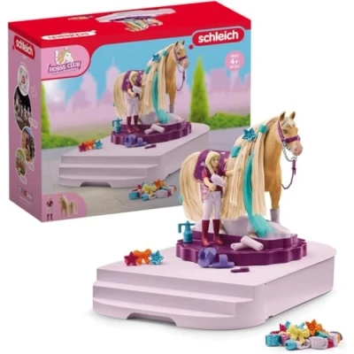 Abbildung von schleich HORSE CLUB 42617 Sofia&#039;s Beauties Pflege und Styling Station mit Pferd Mähne Reiterin 54 Teiliges Set Zubehörkiste Sofia Figur, Pferde Spielzeug ab 4