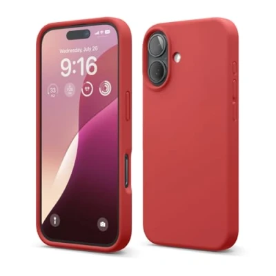 Abbildung von elago Premium Liquid Silikon Hülle Kompatibel mit iPhone 16 Hülle, Ganzkörper Handyhülle, Stoßfest, Schlanke Kratzfester weicher Mikrofaser Innenfutter, 6.1 Zoll (Rot)