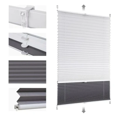 Abbildung von Sekey Plissee Doppelplissee Day+Night Verdunkelung ohne Bohren verspannt Lichtschutz, Klemmfix, 55x100cm Weiß und Grau