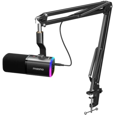 Abbildung von MAONO XLR/USB Streaming Mikrofon mit Arm: Dynamisches Software, Stummschalttaste, Gain Regler, für Podcast, PC Gaming, Aufnahme, YouTube Inhaltserstellung, Chat, PS4/5 Mac Mixer (PD100XS)