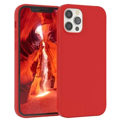 Abbildung von EAZY CASE Premium Silikon Handyhülle kompatibel mit iPhone 12/12 Pro, Slimcover Kameraschutz und Innenfutter, Silikonhülle, Schutzhülle, Bumper, Handy Case, Hülle, Softcase, Rot