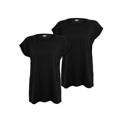 Abbildung von Urban Classics Extended Shoulder 2PACK Tshirt basic, Damen, Größe: Medium, black