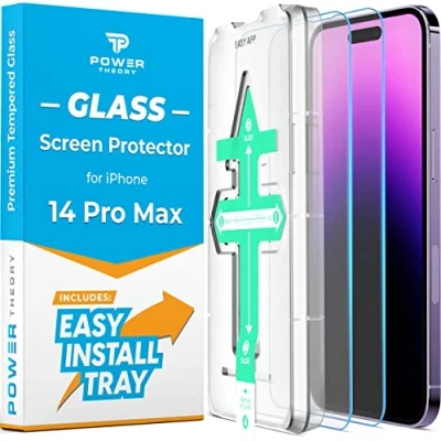 Abbildung von Power Theory Schutzglas für iPhone 14 Pro Max Schutzfolie, Glas Displayschutz mit Schablone, Displayschutzfolie, Folie Anbringhilfe [2 Stück]
