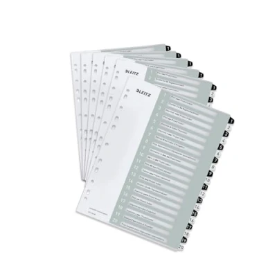 Abbildung von Leitz Register für A4, 6er Pack, PC beschriftbares Deckblatt und 20 Trennblätter, Taben mit Zahlenaufdruck 1 20, Überbreite, Weiß/Schwarz, Polypropylen, WOW, 12170000