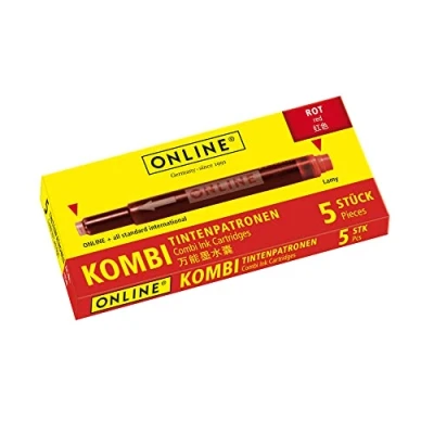 Abbildung von ONLINE Kombi Tintenpatronen, Universal Patronen, kompatibel mit allen gängigen Füllern, auch Lamy Füller, Ersatz Schachtel 5 Großraum Farbe: Rot