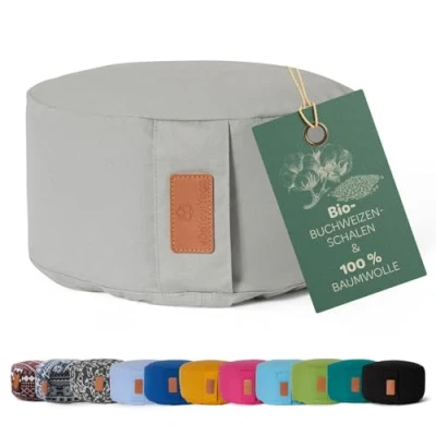 Abbildung von #DoYourYoga rundes Yogabolster waschbarer Bezug, Bio Buchweizenschalen (KBA) Füllung, 30 x 15 cm, Yoga Kissen für Yin &amp; Meditation mausgrau