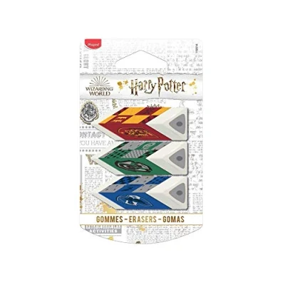 Abbildung von Maped ergonomischer, effizienter, dreieckiger Radierer HARRY POTTER Pyramide 3 Stück rot/grün/blau, Mehrfarbig