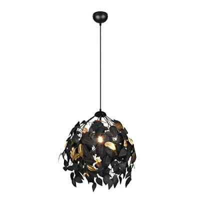 Abbildung von Reality Leuchten RL LIVE YOUR LIGHT Pendelleuchte Leavy R10461932, Metall schwarz, Schirm Kunststoff schwarz/goldfarbig, exkl. 1x E27