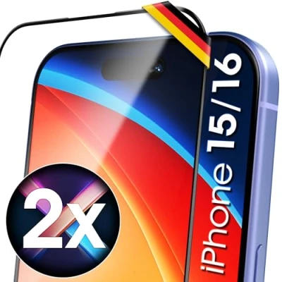Abbildung von UTECTION 2X Full Screen Schutzglas für iPhone 15 &amp; 16 6.1&quot; &gt; Perfekte Größe beide Modelle Kinderleichte Anbringung Ultra Robust und langlebig Hier kaufen Sie Qualität
