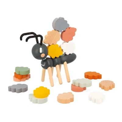 Abbildung von Janod Sweet Cocoon Balancierspiel Ameise Kleinkindspielzeug Entwicklung der Feinmotorik 1 + 20 Blätter zum Stapeln Spielzeug aus FSC Holz Ab 24 Monaten, J04053