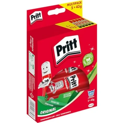 Abbildung von Pritt Klebestift, sicherer und kinderfreundlicher Bastelkleber für Kunst Bastelarbeiten, starker Kleber Schule &amp; Bürobedarf, 5x43g Stift