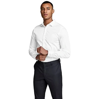 Abbildung von JACK &amp; JONES Herren Freizeit Hemd JJPRPARMA Slim Fit Weiss Blau Schwarz XS XXL, Größe:M, Farbe:White SUPER 12097662