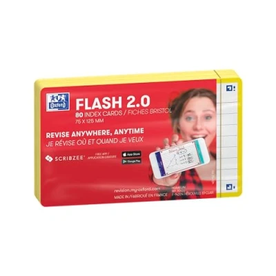 Abbildung von Oxford FLASH 2.0 Karteikarten A7, Lernkarten, 75x125mm, liniert, gelb, 80 Blatt