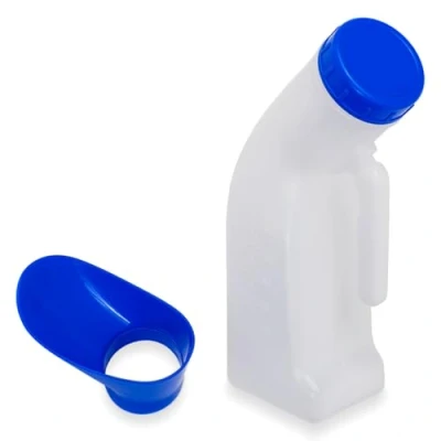 Abbildung von Urinflasche für Frauen und Männer 1000ml, ARNOMED Urinal mit Deckel &amp; zusätzlichem Aufsatz, auslaufsichere unterwegs, Urinella Henkel, milchige