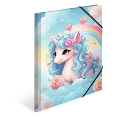 Abbildung von HERMA Sammelmappe A4 Happy Einhorn, Eckspanner Mappe aus Pappe mit Kindergarten Motiv, Gummizug, Innenklappen und Innendruck für Jungen, Mädchen Kinder
