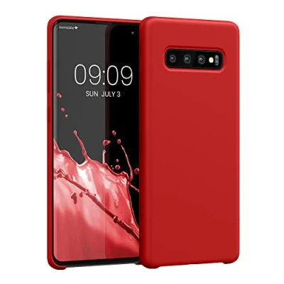 Abbildung von kwmobile Hülle kompatibel mit Samsung Galaxy S10 Plus / S10+ Silikon Handy Case Handyhülle weiche Oberfläche kabelloses Laden Klassisch Rot