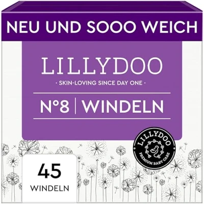 Abbildung von LILLYDOO hautfreundliche Baby Windeln Größe 8 (17+ kg),Halbmonatsbox (45 Stück), Sicherer Auslaufschutz, Weich, Parfümfrei, Ohne Lotionen &amp; Farbstoffe für empfindliche Haut, Dermatologisch getestet