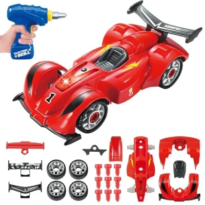 Abbildung von Pup Go Auseinander Nehmen Spielzeug Auto für Kinder 3+ Jahren, 24 teiliges mit Elektrische Bohrmaschine, Geschenke Jungen Mädchen ab 3 4 5 6(4 Ersatzschrauben Enthalten)