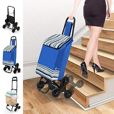 Abbildung von VOUNOT Einkaufstrolley Treppensteiger mit 3 Räder, Trolly Einkaufswagen Klappbar, Wasserdichter, 32L, Blau
